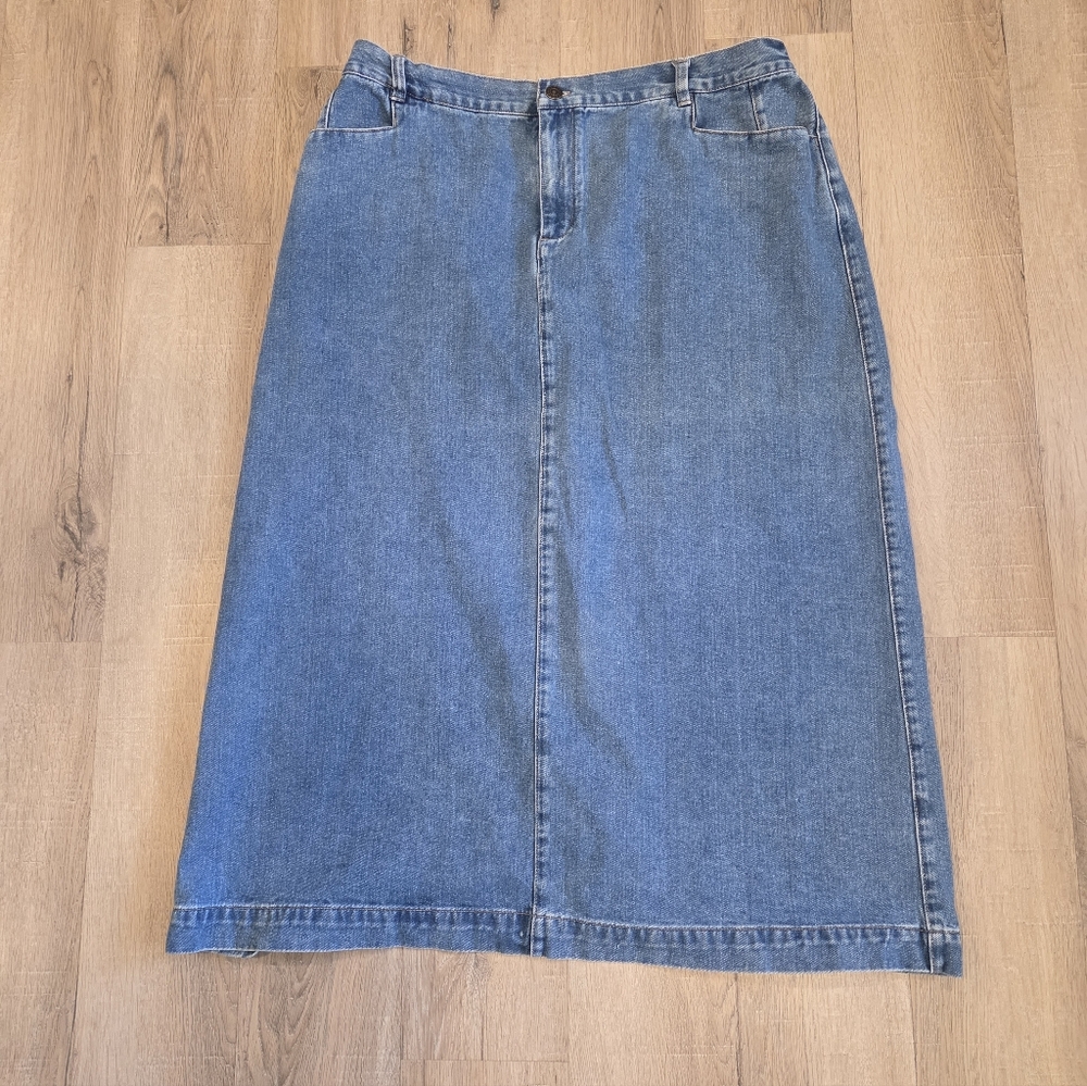 Vtg C.J. Banks Denim Skirt Womens Plus Size 18W Maxi Back Slit  Y2K Elastic